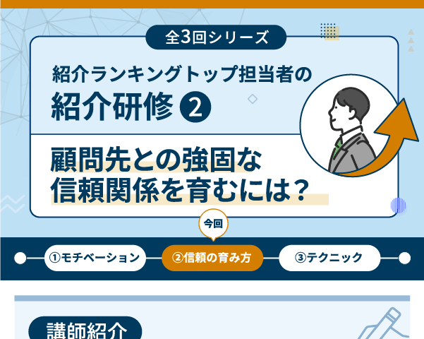 紹介ランキングトップ担当者の紹介研修②　「スタッフと顧問先の信用の育み方とは？」