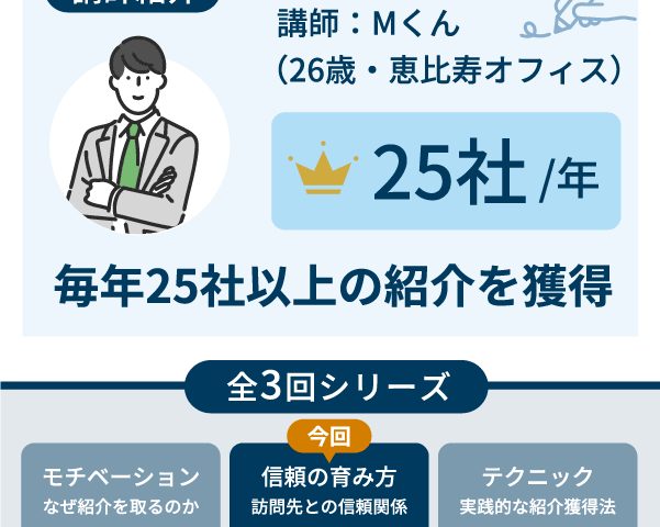 紹介ランキングトップ担当者の紹介研修②　「スタッフと顧問先の信用の育み方とは？」